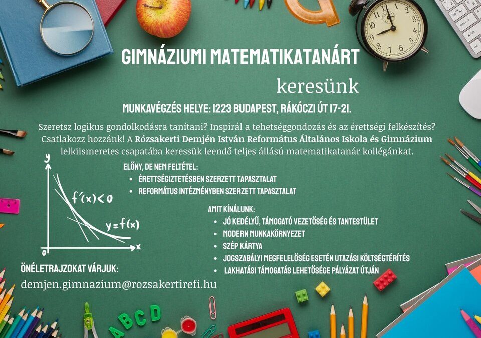 Gimnáziumi matematikatanárt keresünk